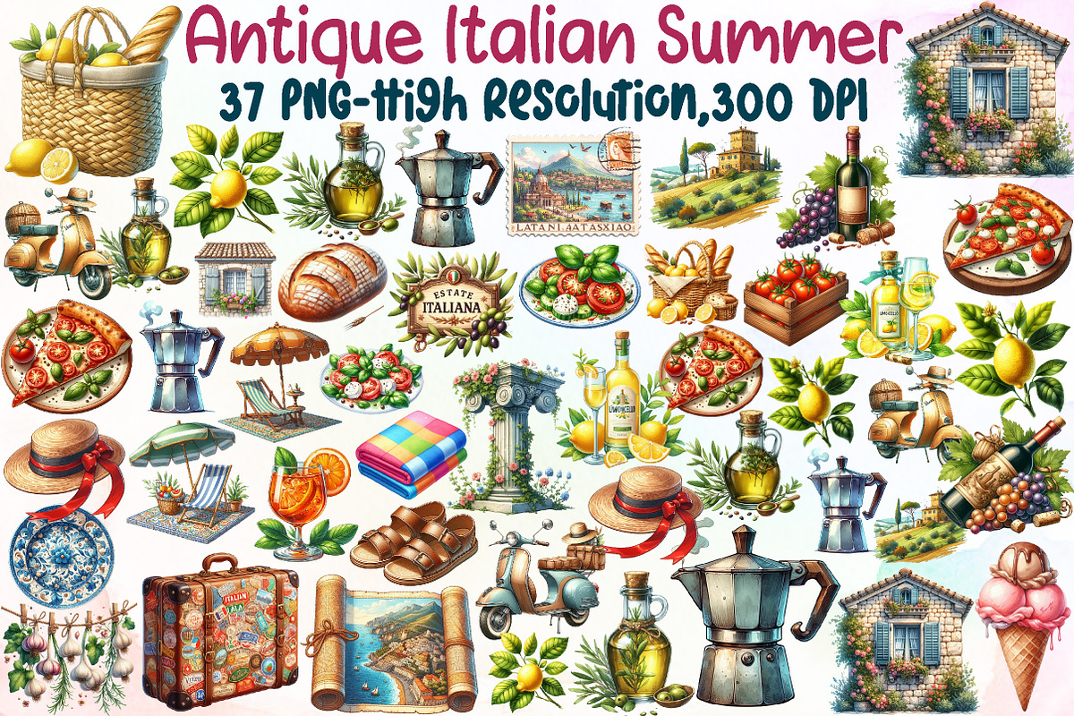 Antique Italian Summer Clipart, an Illustration by Sublimation Artist (Photo 1 of 6)