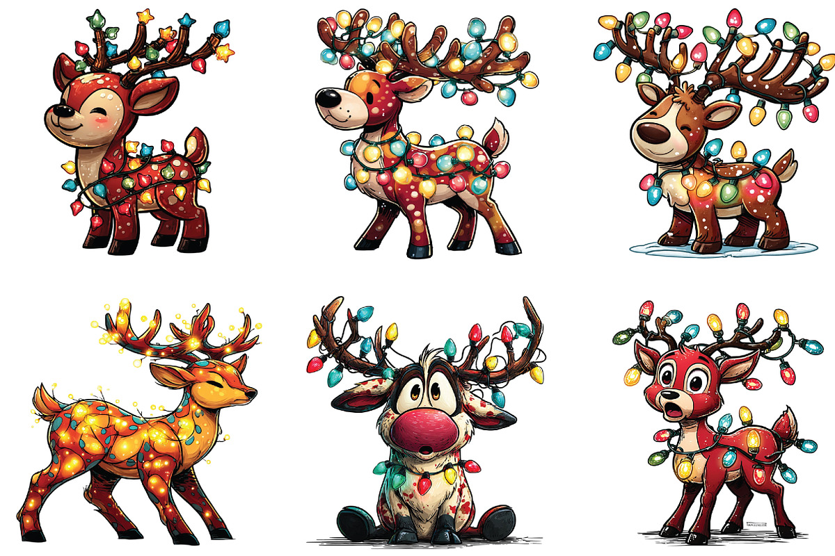 Reindeer Christmas lights Clipart, an Illustration by CraftArtStudio (Photo 2 of 6)