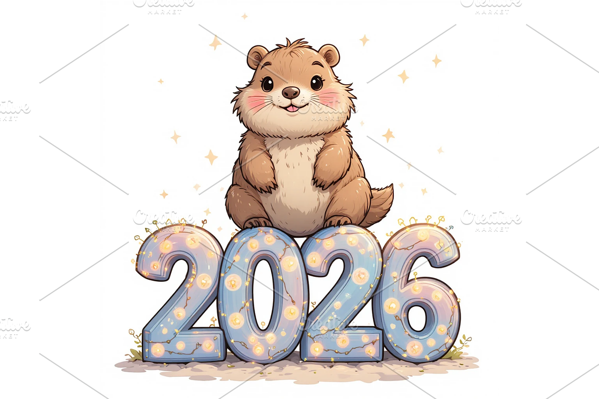 Cute Capybara New Year 2026 clipart, a Seasonal Illustration by Creative design (Photo 6 of 7)