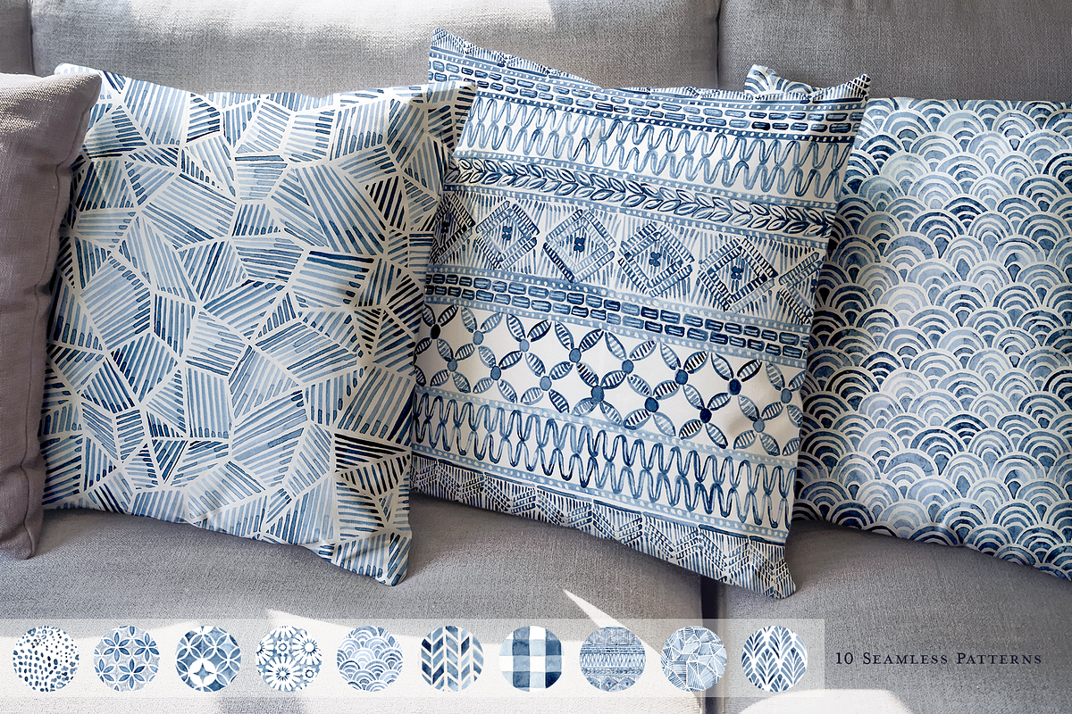 Watercolor Indigo Summer Patterns, a Pattern Graphic by JSquarePresents (Photo 6 of 11)