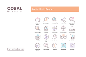 90 Social Media Agency Icons - Coral