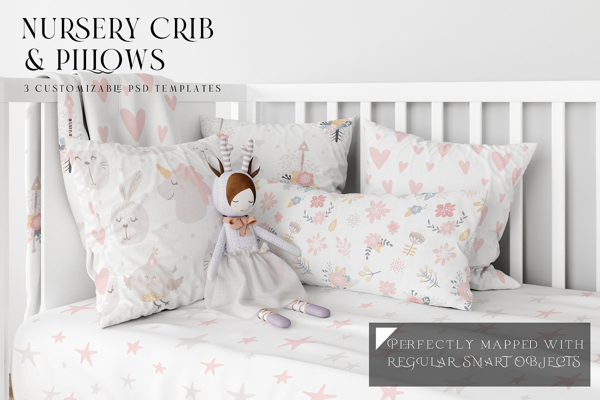 Baby Crib Duvet & Pillows Mockup, a Household Mockup by mock-ups (Photo 1 of 13)