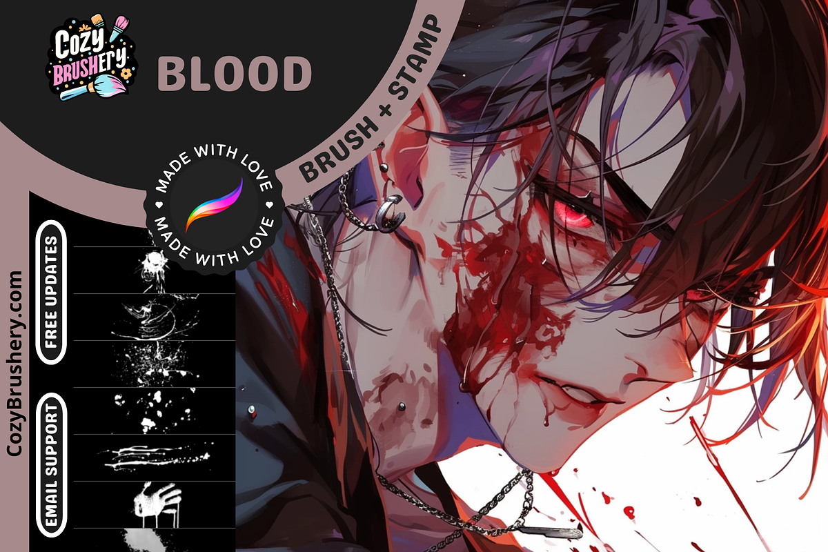Procreate Blood Brushes, a Brush Add-On by Cozy Brushery (Photo 1 of 7)