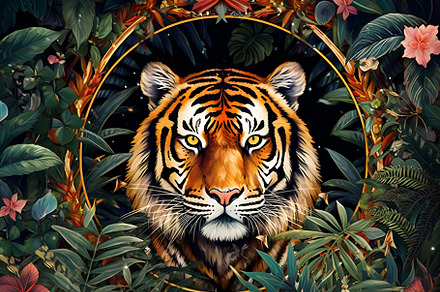 Tiger portrait in jungle, art deco s