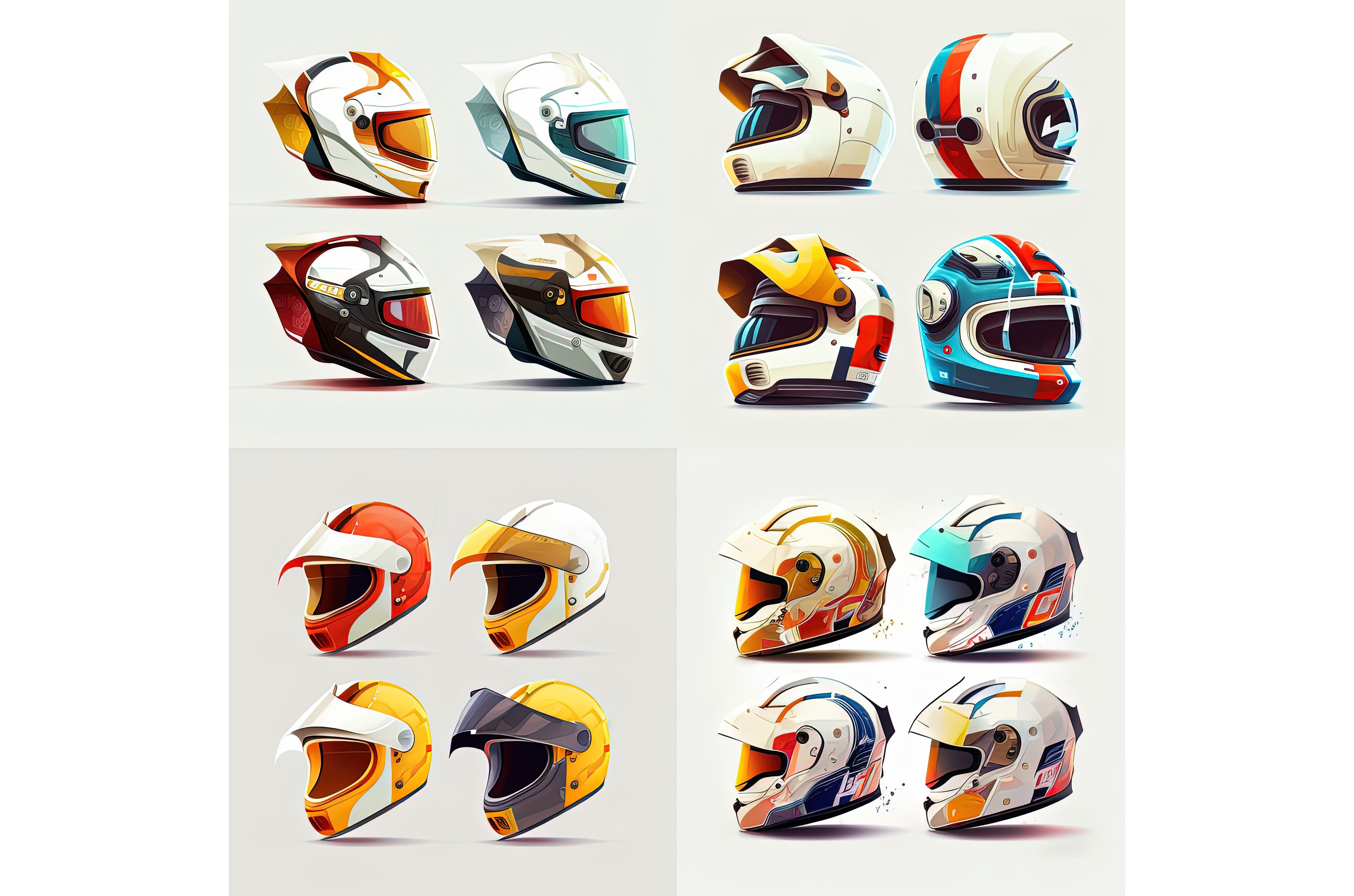 Motorcycle Helmets Set In Colorful by Lermont51 | Creative Market