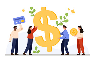 People Holding Dollar Sign and Money, a Finance Illustration by Flashvector