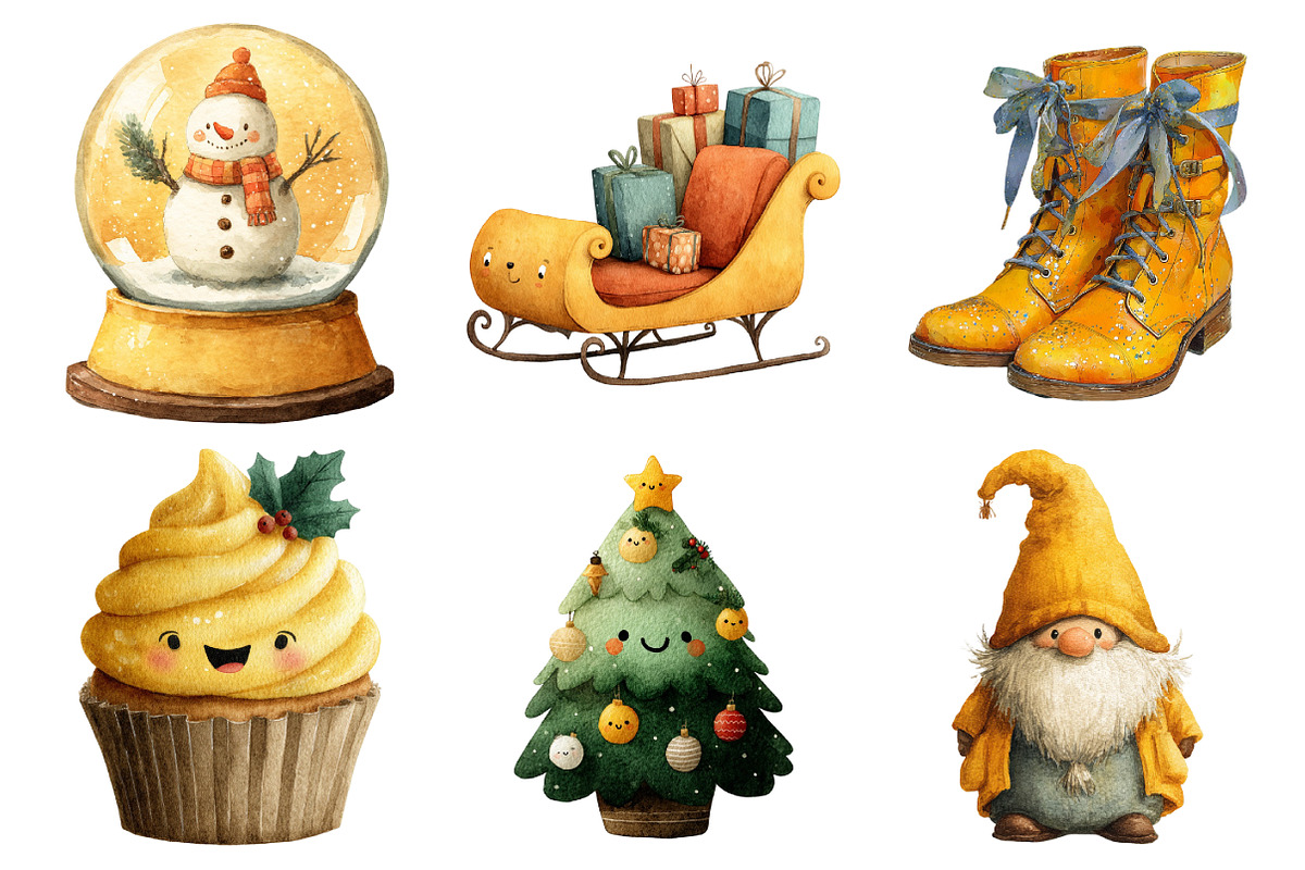 Cute Yellow Christmas Clipart, an Illustration by Daily.Designs (Photo 4 of 5)