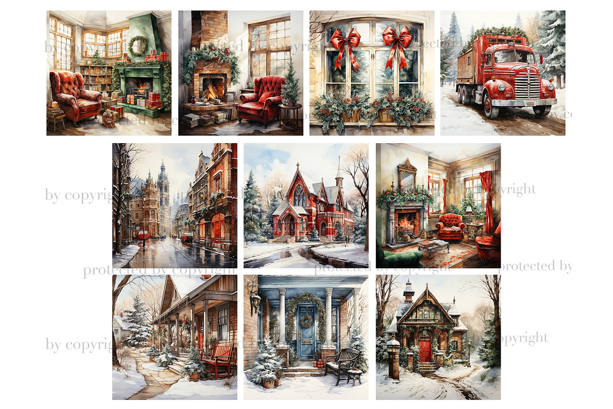 Christmas Scenes Clipart PNG, a Seasonal Illustration by GlamArtZhanna (Photo 3 of 5)