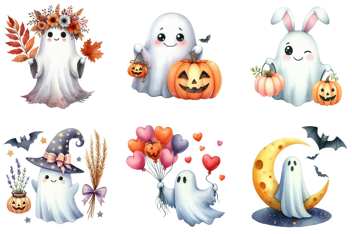 Cute Halloween Ghosts Clipart Bundle, an Illustration by DreamArtGraphic (Photo 3 of 4)