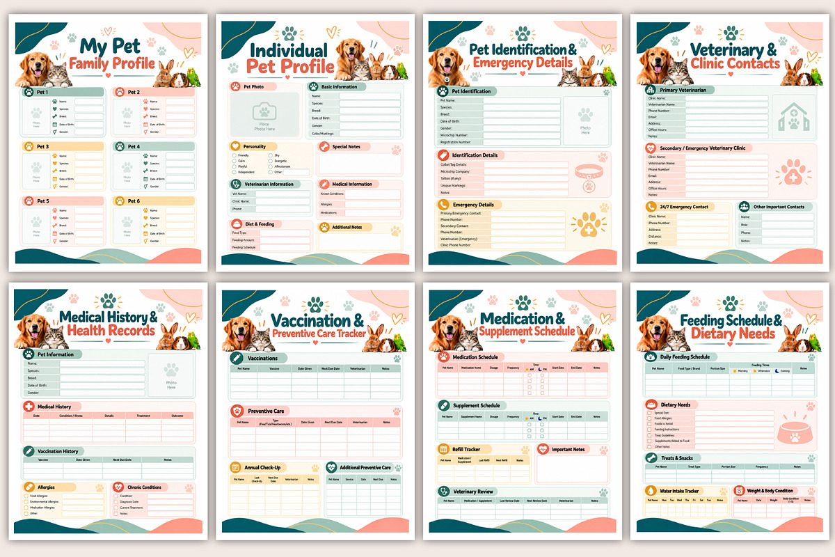Multi-Pet Household Care Planner, a Stationery Template by Designmela01 (Photo 2 of 4)