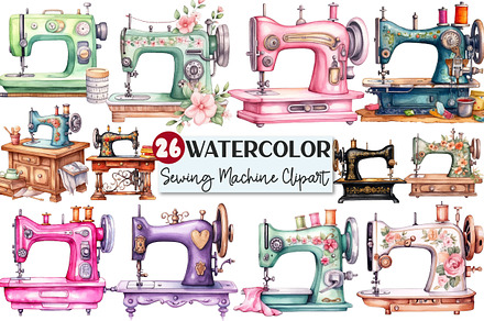 Watercolor Vintage Sewing Machine, an Illustration by Rose Art