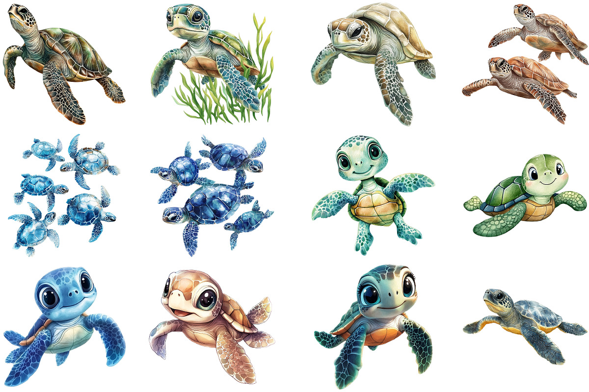 Watercolor Turtle Clipart Bundle, an Illustration by Pixels.Craft (Photo 3 of 5)