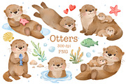 Cute Sea Otter Clipart Watercolor, an Animal Illustration by ArtGiftsStudio (Thumbnail 1 of 4)