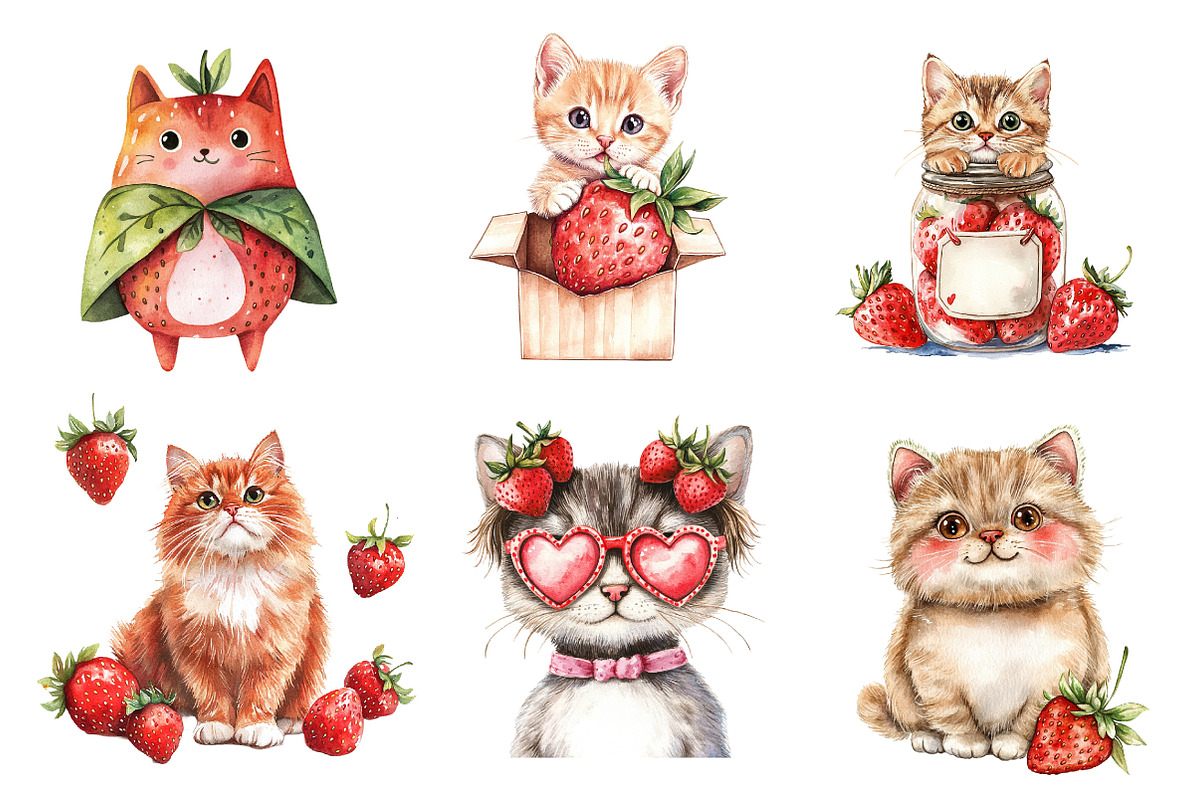 Strawberry Cat Clipart Sublimation, an Illustration by CreationArt (Photo 4 of 5)