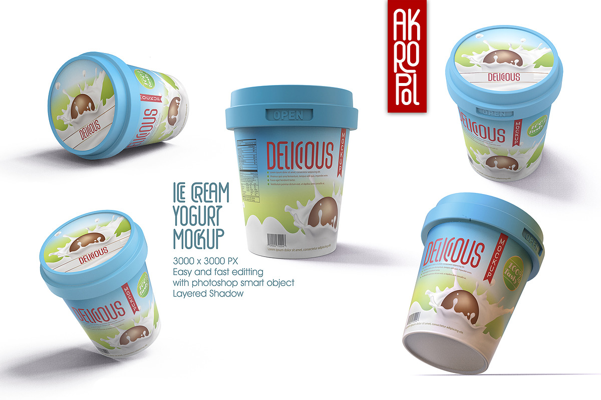Yogurt Ice Cream Mockup, a Cups & Container Mockup by akropol (Photo 1 of 6)