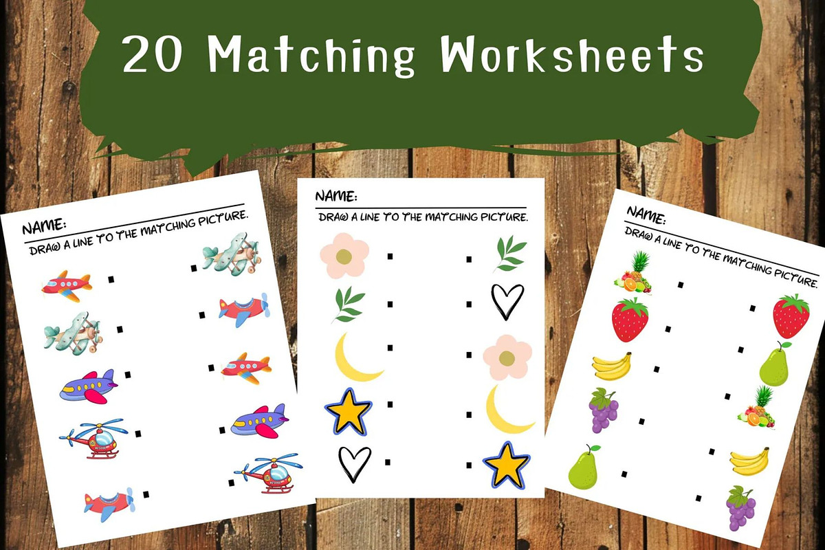 Printable Matching Worksheets, an Illustration by HubbaDigitals