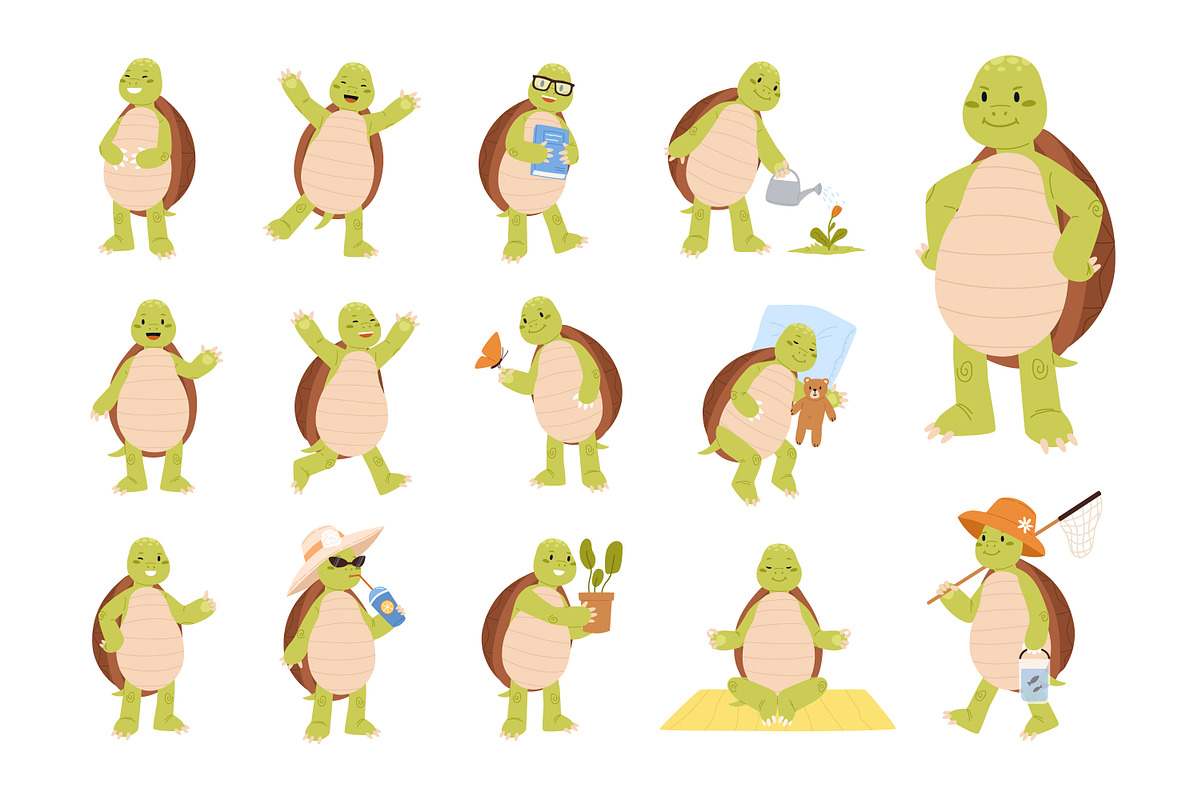 Happy, cute turtle, cartoon set, an Animal Illustration by Good Studio (Photo 1 of 4)