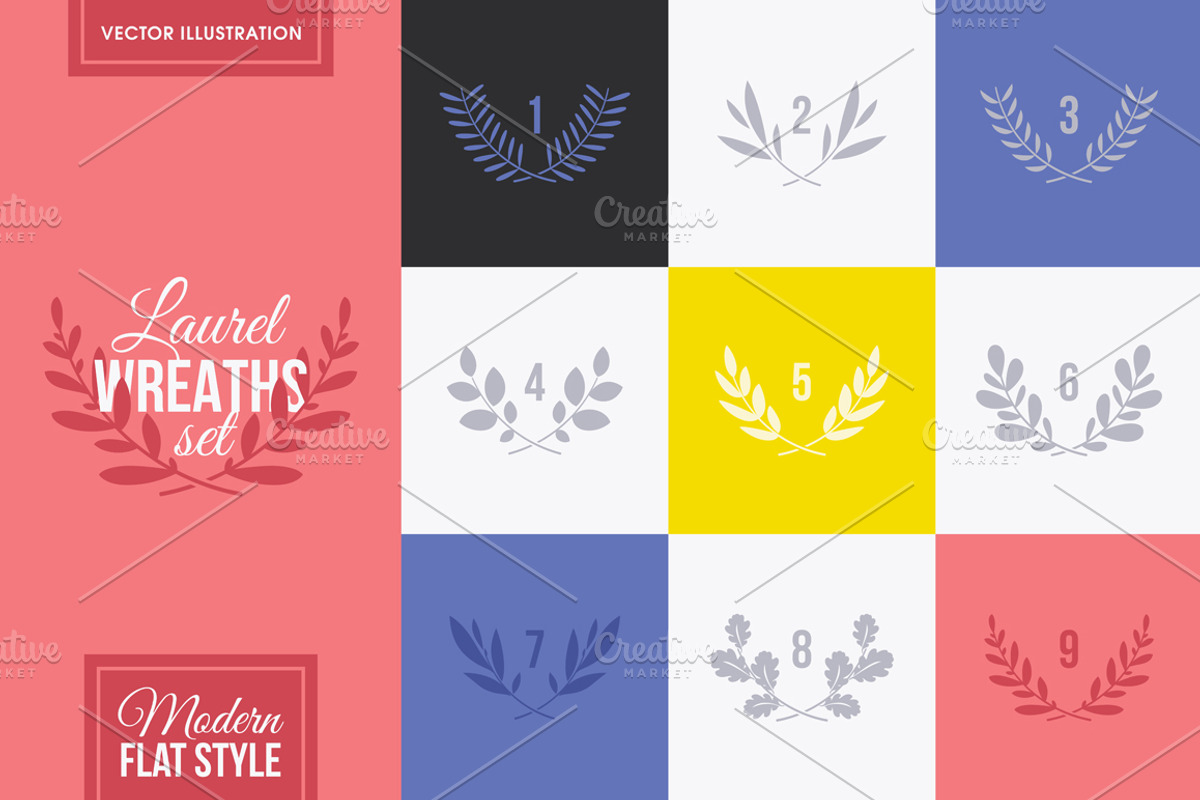Set of minimalistic laurel wreaths, a Decorative Illustration by elena_andreeva