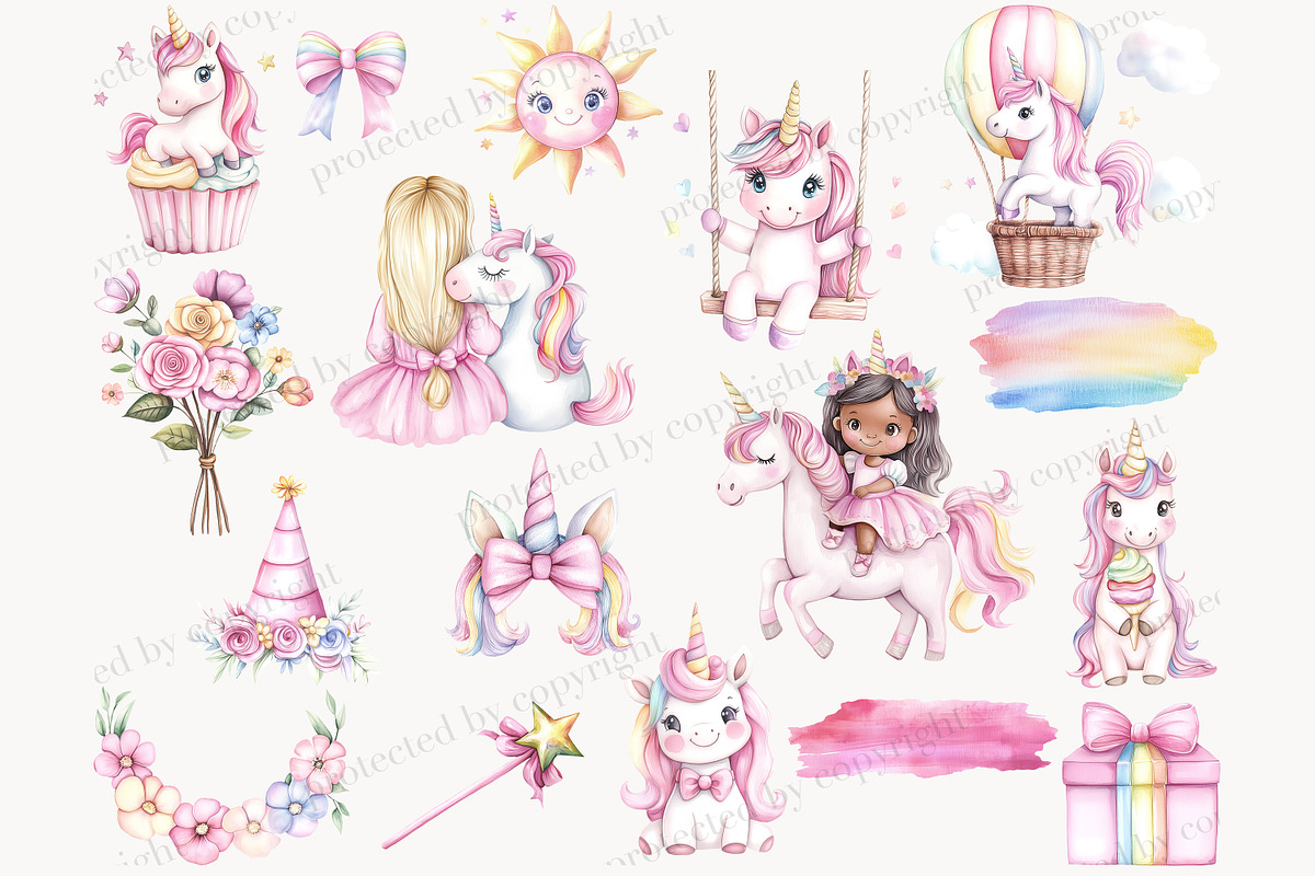 Rainbow Unicorn Clipart, an Animal Illustration by GlamArtZhanna (Photo 4 of 6)