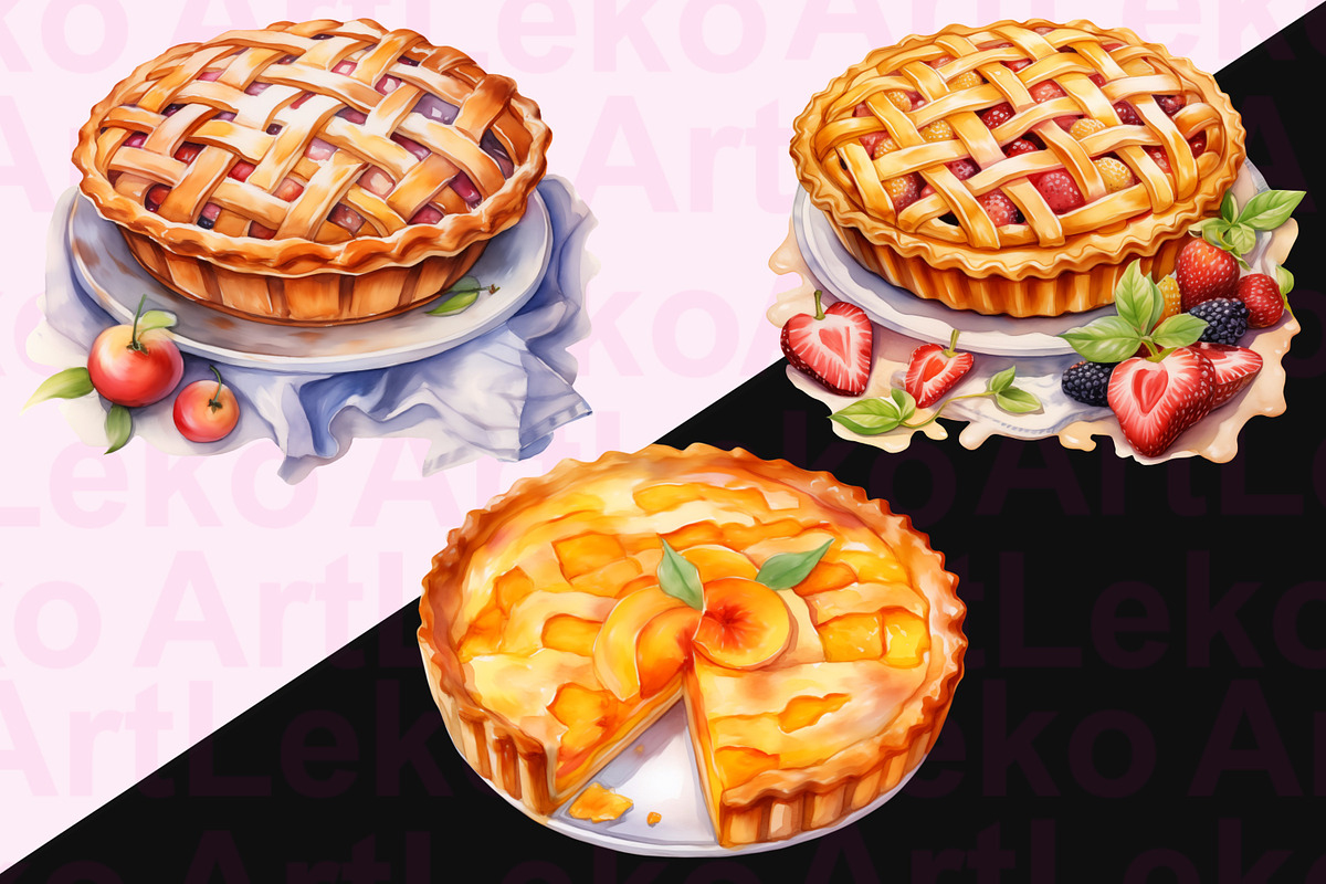 Fruit Pies Watercolor Clipart, a Food Illustration by LekoArt (Photo 2 of 10)