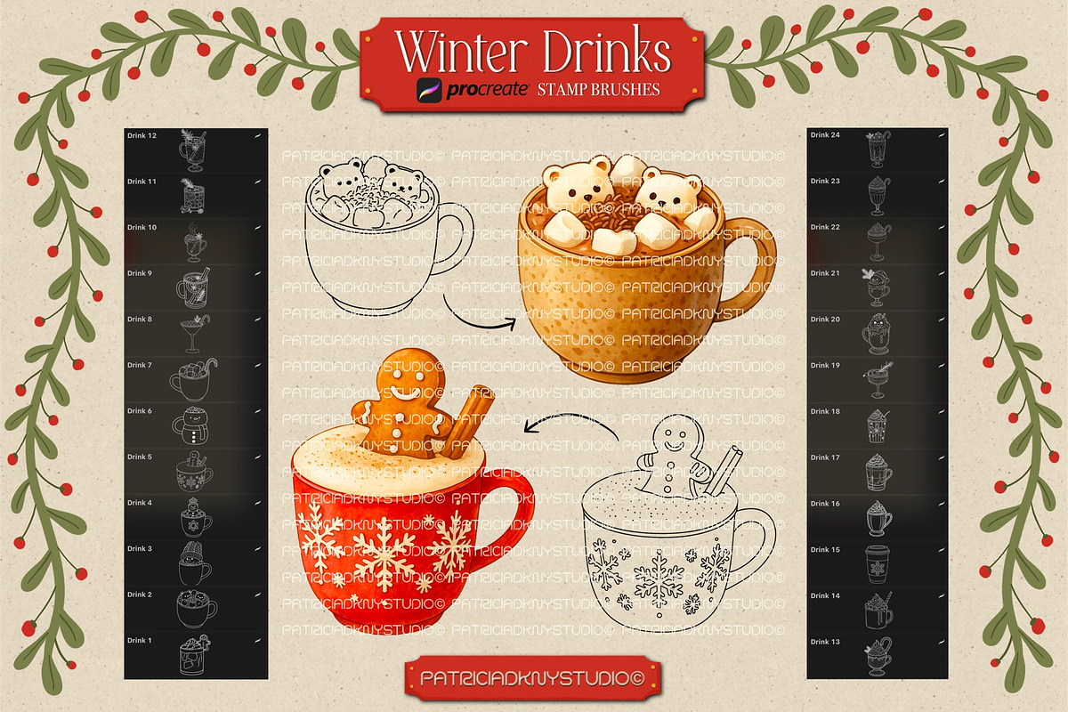 Procreate Christmas drink brushes, a Brush Add-On by PDknyStudio (Photo 3 of 5)