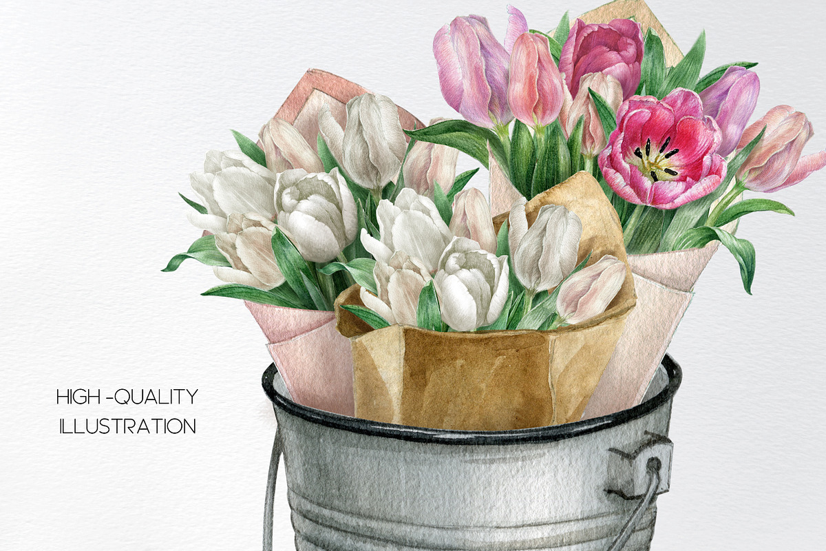 Watercolor flower market truck cart, an Object Illustration by yana.fefelova (Photo 3 of 5)