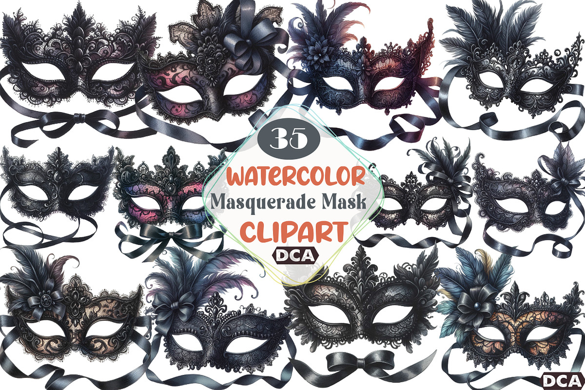 Black Lace Masquerade Mask Clipart, an Illustration by DreamCafeArt (Photo 1 of 5)