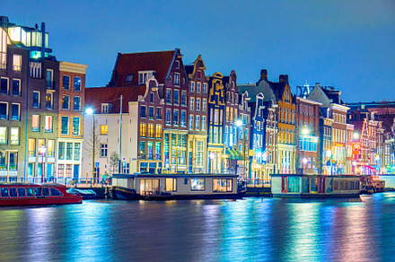 Amsterdam at night, the Netherlands.