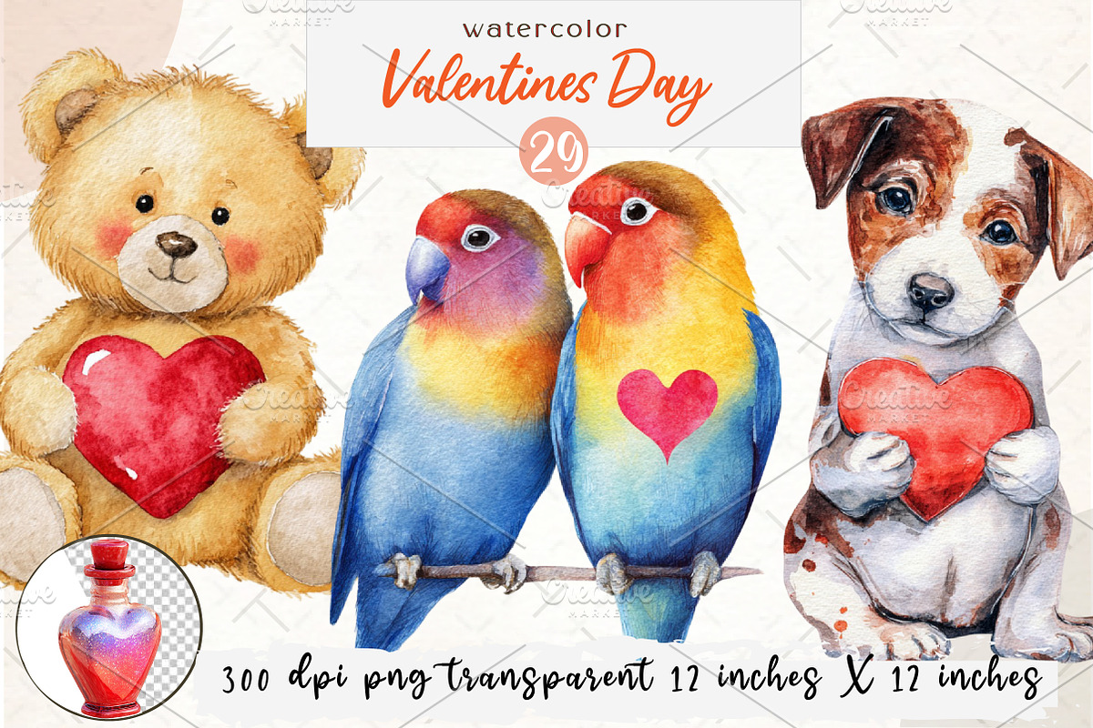 Valentines Day Clipart Png, an Illustration by Watercolor design (Photo 1 of 4)