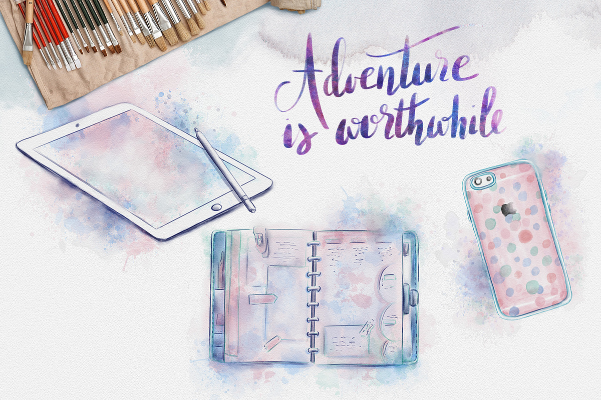 Digital nomad girl, watercolor set, a Technology Illustration by Kate Snitser (Photo 3 of 6)