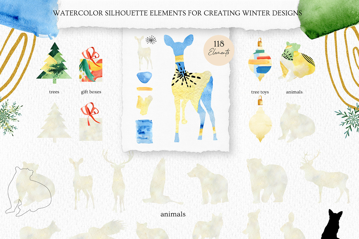 Watercolor Abstract Christmas, an Animal Illustration by AnnaTkachi (Photo 2 of 12)