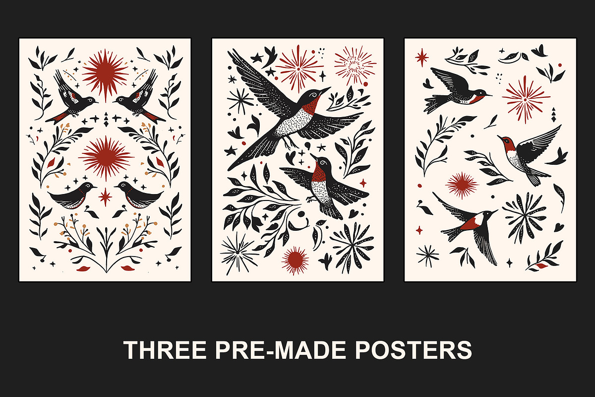 Folk Birds Bundle, a Decorative Illustration by Mariia Kovalchuk (Photo 2 of 9)