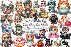 Funny Quirky Cats Clipart, an Illustration by Designking