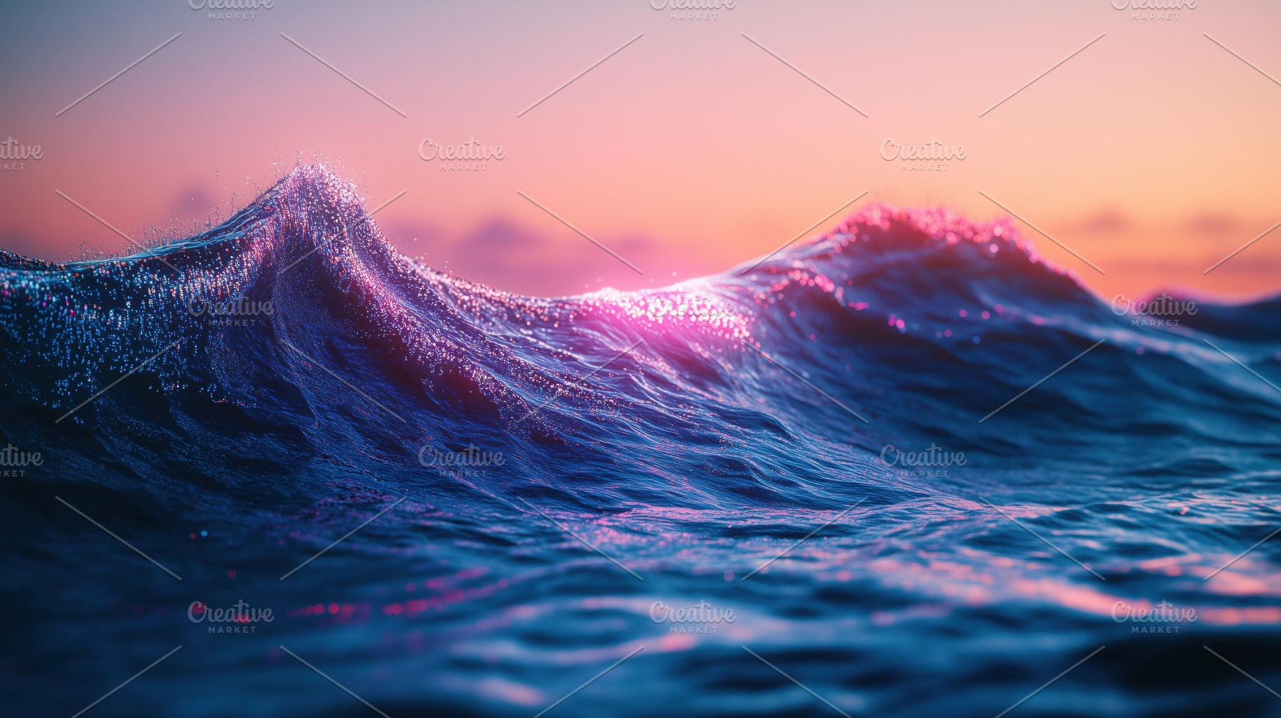 A close-up view of ocean waves at sunset, showcasing vibrant colors and shimmer, a Photo by Textures & Backgrounds