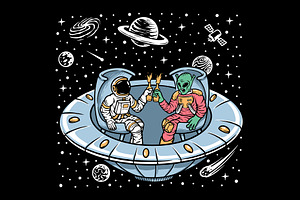 Astronaut And Alien Chill Together