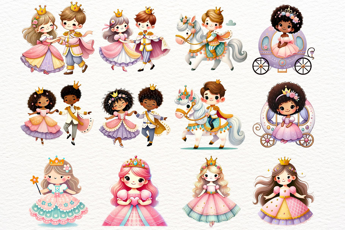 Cute Princess Clipart Bundle PNG, a Person Illustration by SugarCloudStudioArt (Photo 2 of 6)