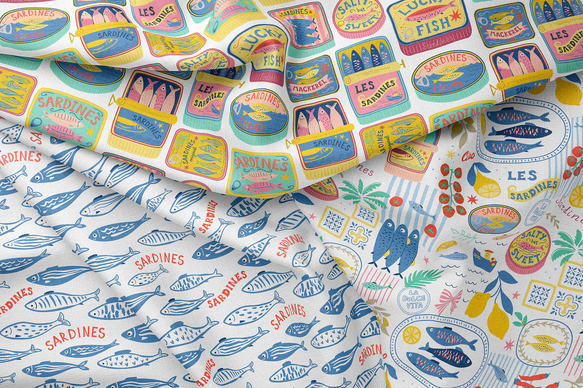 Mediterranean food Sardine patterns, a Pattern Graphic by Tani Kuzminka (Photo 22 of 25)