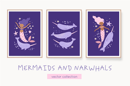 Mermaids and narwhals, an Object Graphic by Barkova Nadya