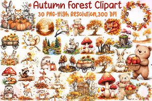Watercolor Autumn Forest Clipart, an Illustration by Sublimation Artist
