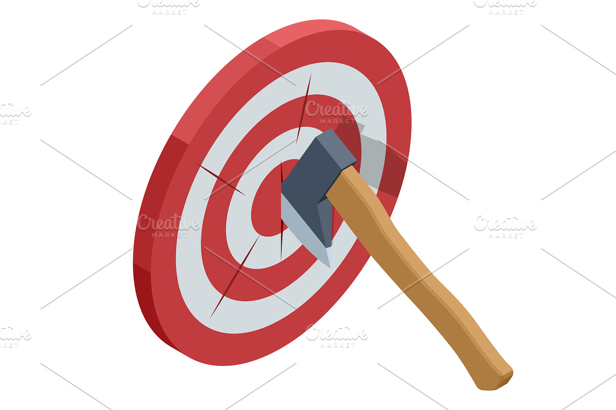 Isometric throw Axe in wood target, a Sport Illustration by Golden Sikorka