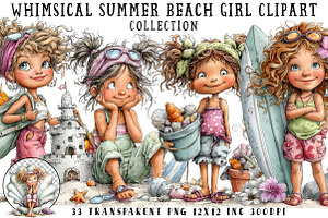 Whimsical Summer Beach Girl Clipart, an Illustration by OK Design