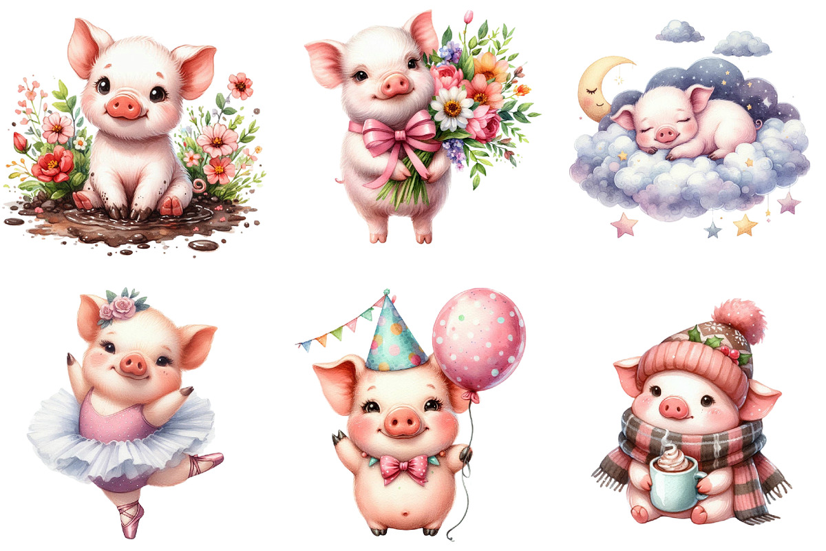 Cute Pig Clipart Bundle, an Illustration by DreamArtGraphic (Photo 2 of 4)