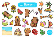 Cute Capybara in Summer Watercolor, an Animal Illustration by CreativeValuation (Thumbnail 2 of 11)