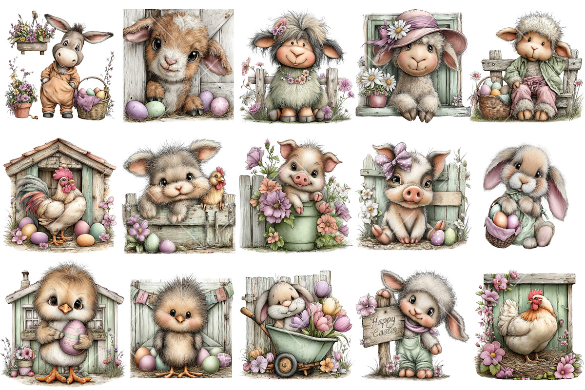 Whimsical Easter Farm Animal Clipart, an Illustration by OK Design (Photo 3 of 6)