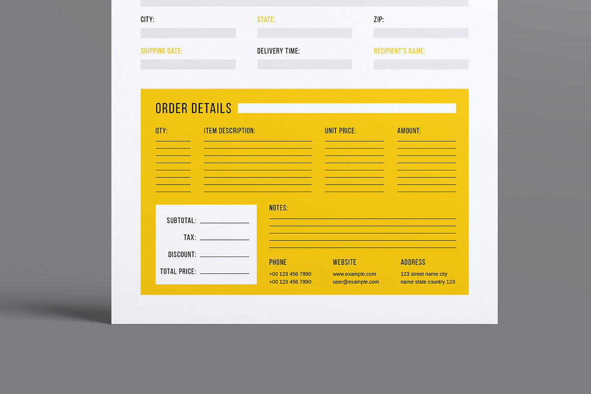 Order Form Template Layout