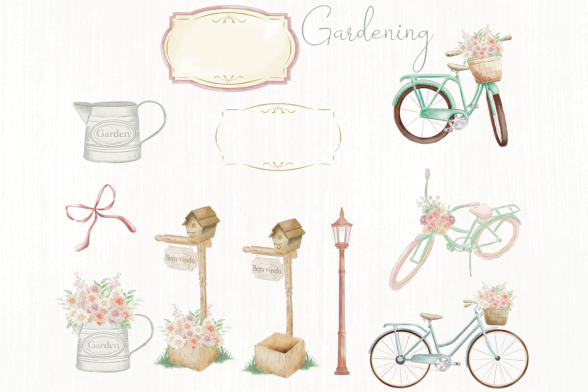 Cottage Village - watercolor clipart, an Illustration by Lolytop Studio (Photo 2 of 7)
