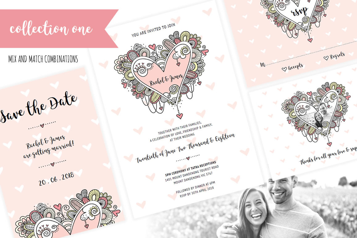 Heart Doodle Wedding Collection, an Invitation Template by Tazi Design (Photo 2 of 3)