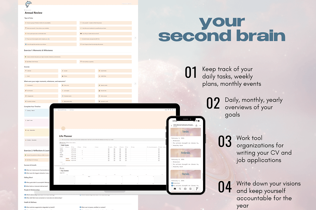 Dreamy Life Planner Notion Template, an App Template by studiorach (Photo 2 of 10)