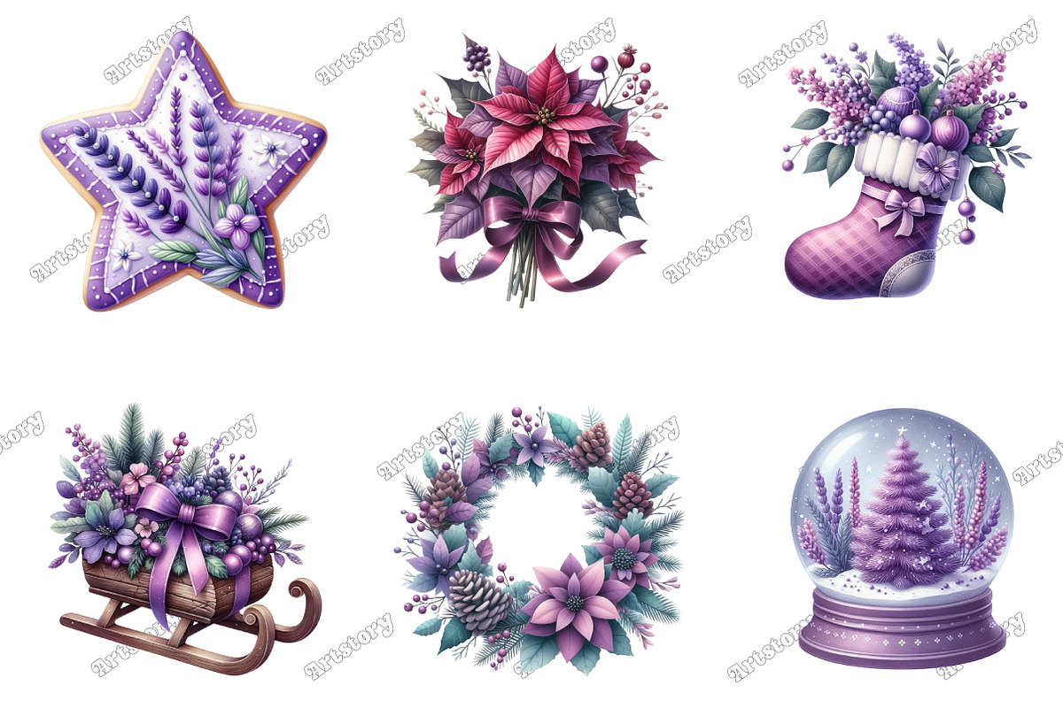 Purple Christmas Garden Clipart, an Illustration by designcity5 (Photo 2 of 5)