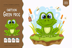 Cartoon green frog. Tshirt, PNG., an Animal Illustration by KENO Mascots